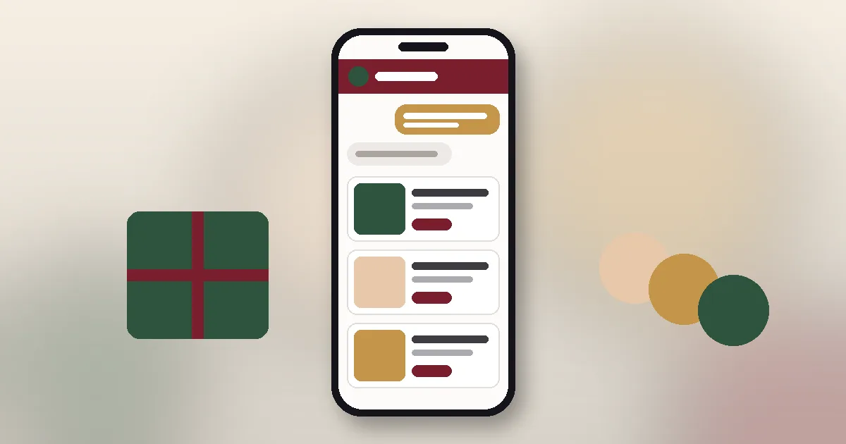 Illustrated phone showing a concierge chat with three result cards